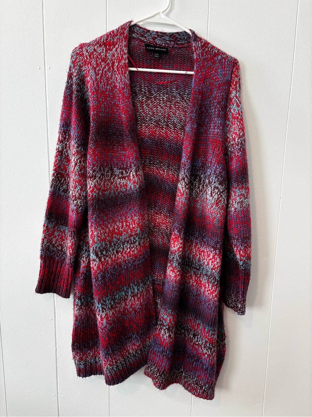 Lane Bryant Red Multicolor Open-Front Knit Cardigan